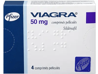 Une boîte de quatre comprimés de Viagra à 50 mg.